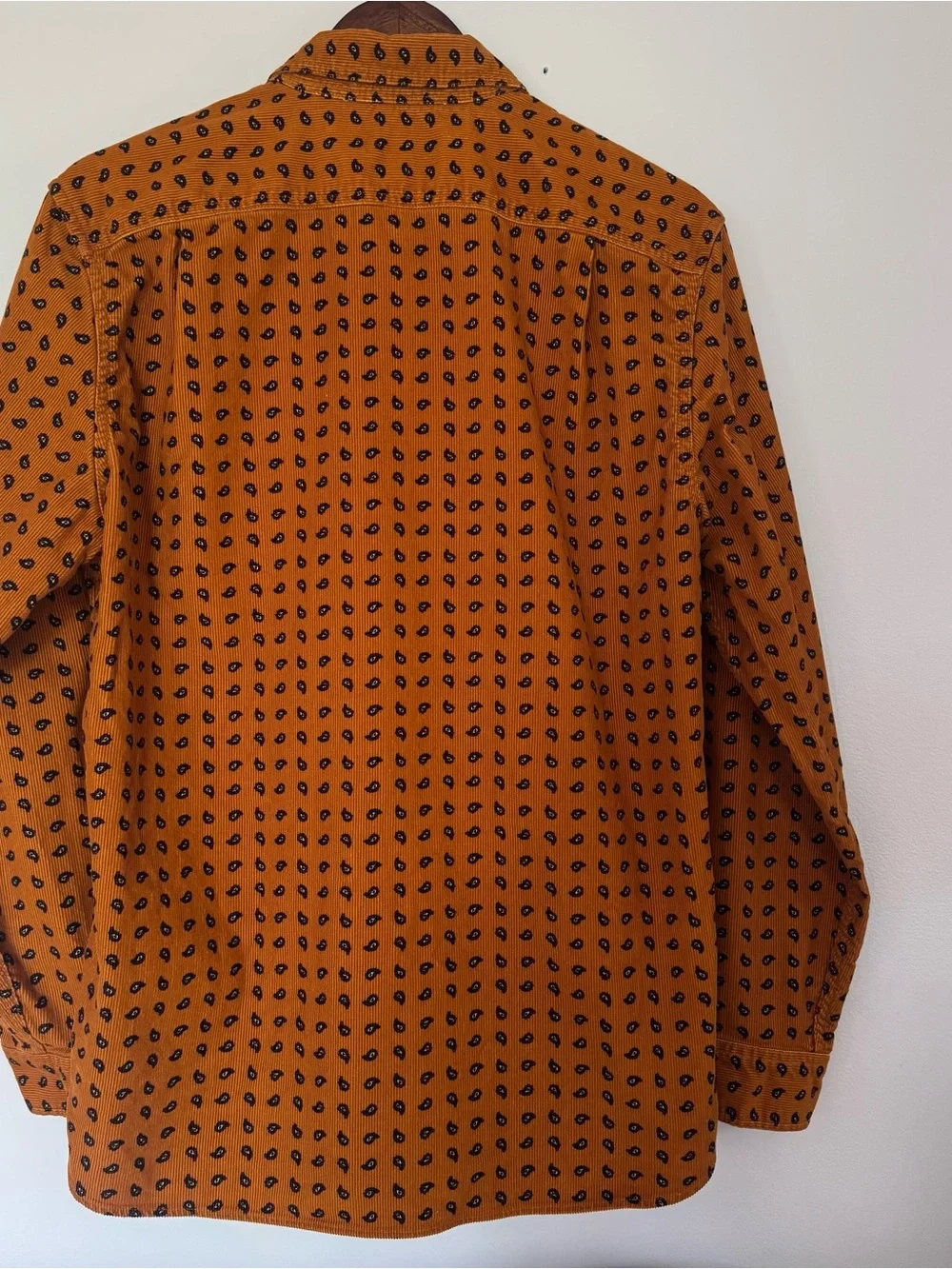 J. Crew Rust Orange Corduroy Button-Up with Navy Paisley Print